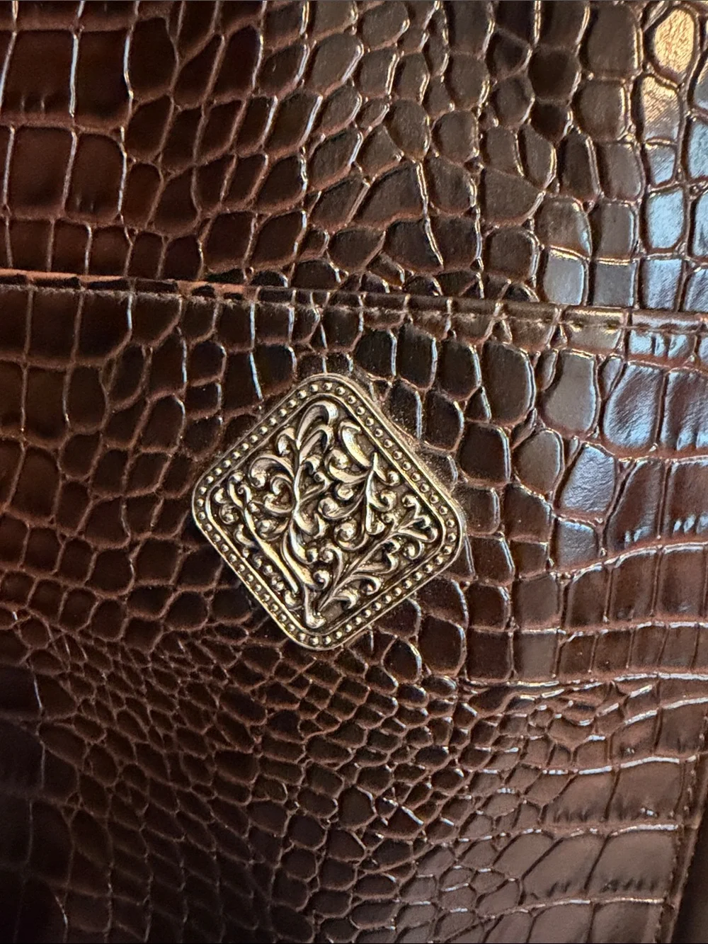 Coldwater Creek Brown Croc-Trim Tote Interior